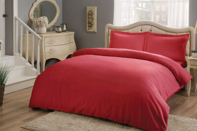 TAÇ 3732 Saten Nevresim Takımı Basic Kırmızı Çift Kişilik - TAÇ